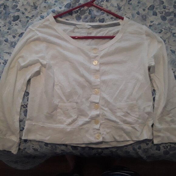Aeropostale junior large white very light button up crop cardigan w/3/4 sleeves - Picture 1 of 5
